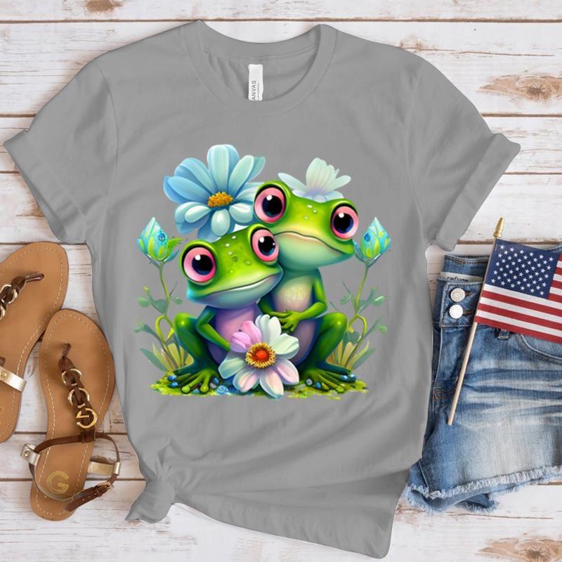 New Frog Print T Shirt Fashion Women Summer Casual Short Sleeve Tee Cute Loose T Shirts