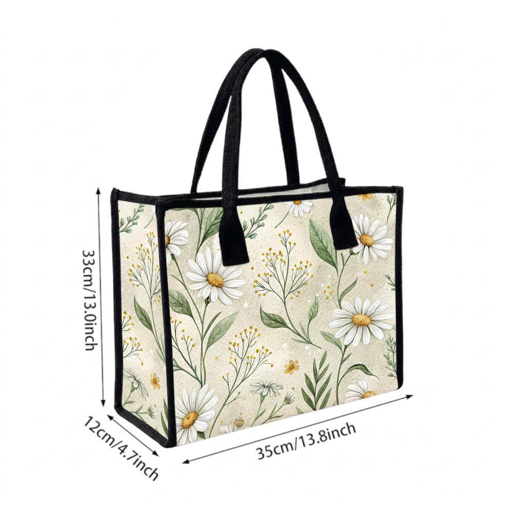 Daisy Floral Printed Casual Daily Tote Bag Lightweight Portable Shoulder Handbag For Women Shopping Travel Commute Use