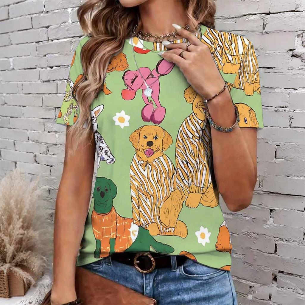 Fashion Women Retro Animal Patterns Print T Shirt Funny Casual O-neck Short Sleeves T-shirt Summer Female Tee Shirt