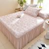 Princess Style Cooling Bed Skirt Set with Ruffled Lace Bedspread - Ice Silk Bean Mat for Summer