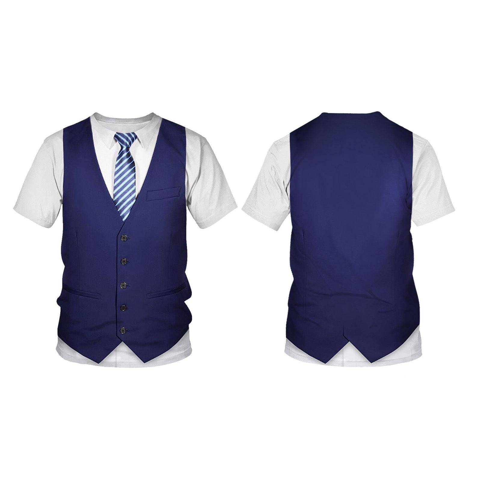 

Summer Fashion Funny Fake Suit Men s T Shirt Tuxedo Printed Tee Shirts Male Short Sleeve T-shirts 6XL синій