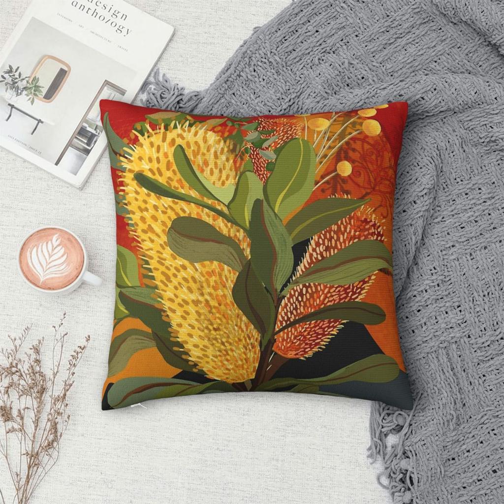 Banksia Florals Botanical Orange Pillowcase Polyester Linen Velvet Pattern Zip Decor Throw Pillow Case Sofa Cushion Cover 18"