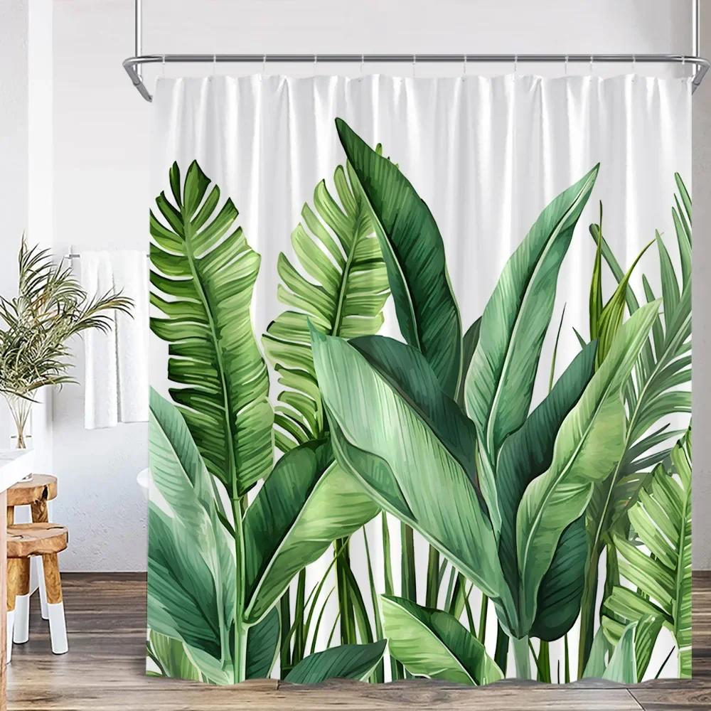 Tropical Leaves Monstera Shower Curtain Jungle Forest Green Leaf Plants Greenery Bathroom Decorations Nordic Modern Bath Curtain