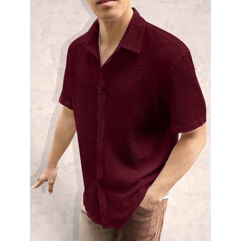 Tee Projekt Mens Popcorn Shirt Texture Pattern Mens Casual Shirt Half Sleeves Goa Beach Summer Shirt Black
