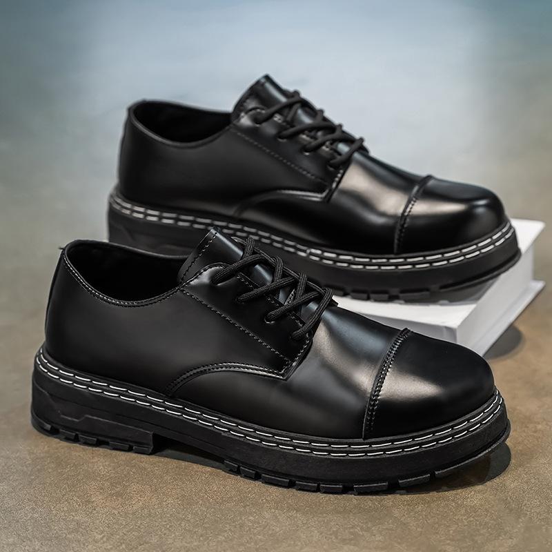 

Мужская обувь больших размеров весна 2025 новая корейская версия повседневная кожаная обувь мужская британская модельная черная рабочая обувь 39 чёрный