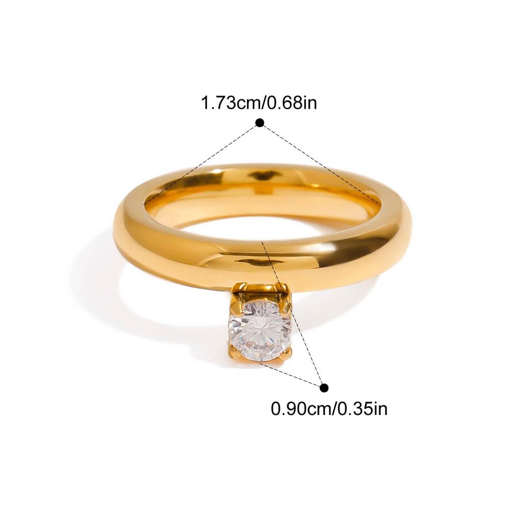 Yori Chic Unique Stainless Steel Cubic Zirconia Ring Water Resistant 18K PVD Plated Simple Sleek Metal Fashion Jewelry Bijoux