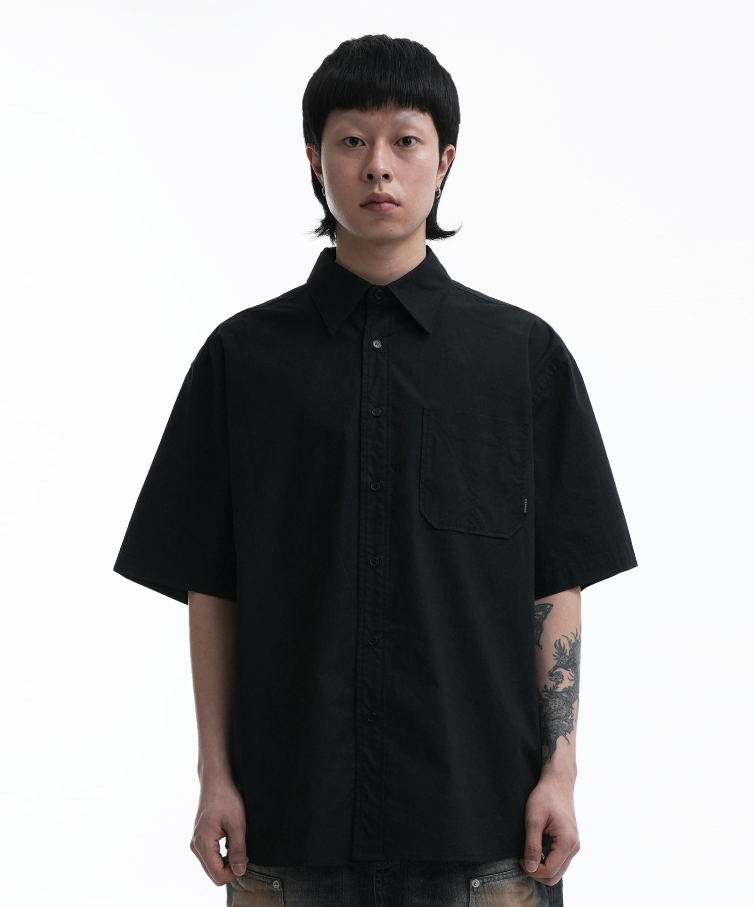 Oy Back Stitch Pocket Half Shirts-Black 1 Size