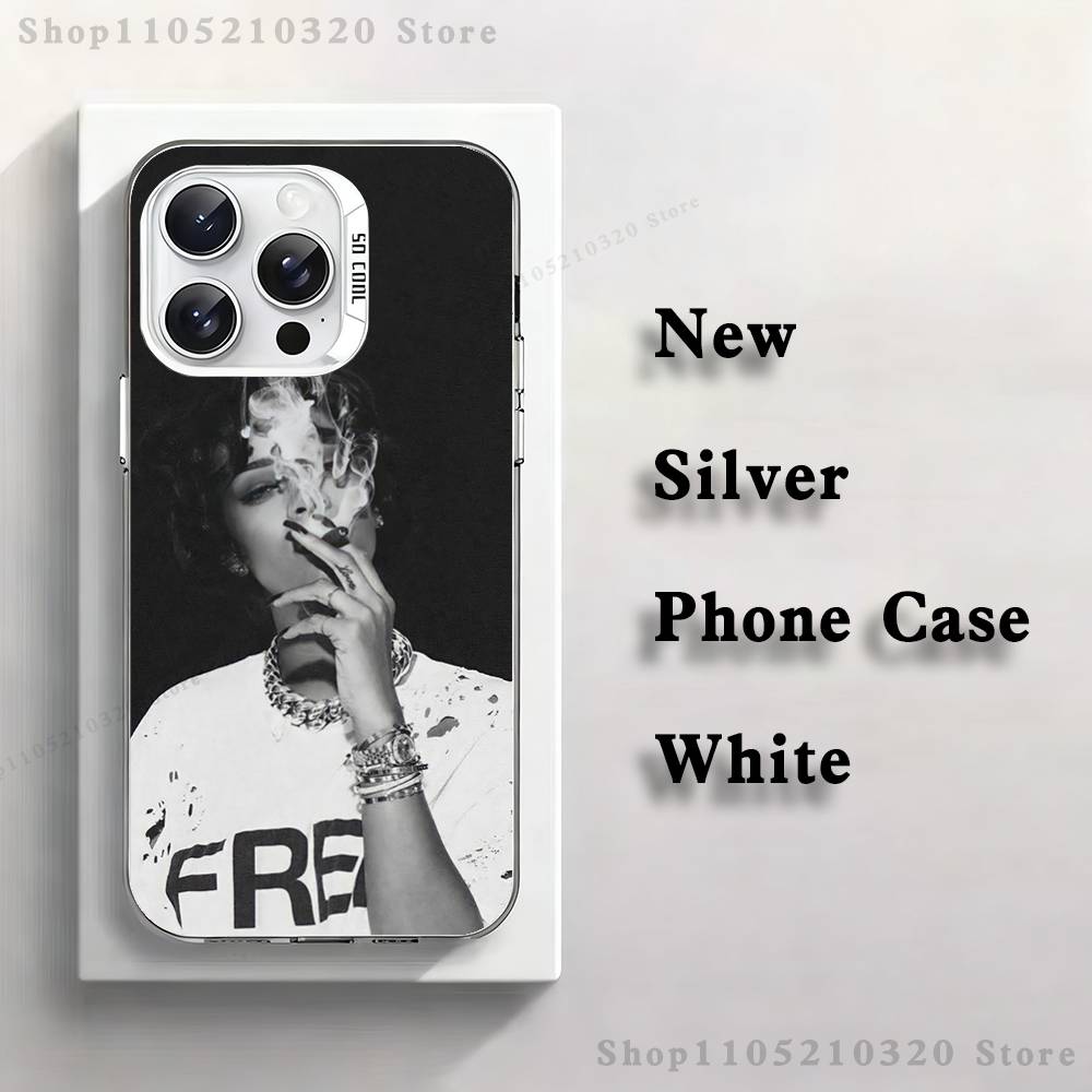 Pop Singer R-Rihanna Phone Case For iPhone 17,16,15,14,13,12,11,Mini,Pro,E,MAX White Matte Silicone Whtie Cover