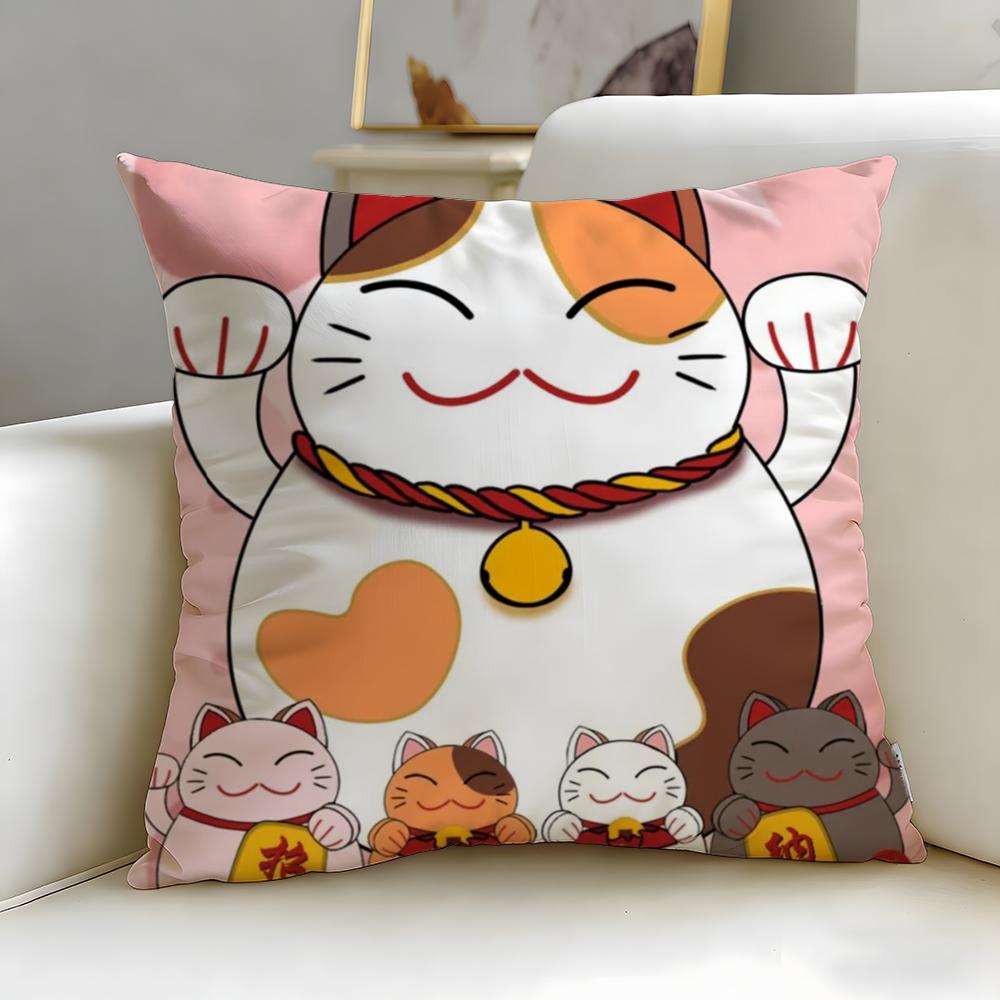 classic Neko Rich Luck Money Cat Cushion Cover Soft & Easy-Wash Pillow Case – Versatile for Couch, Bed, Travel and Office