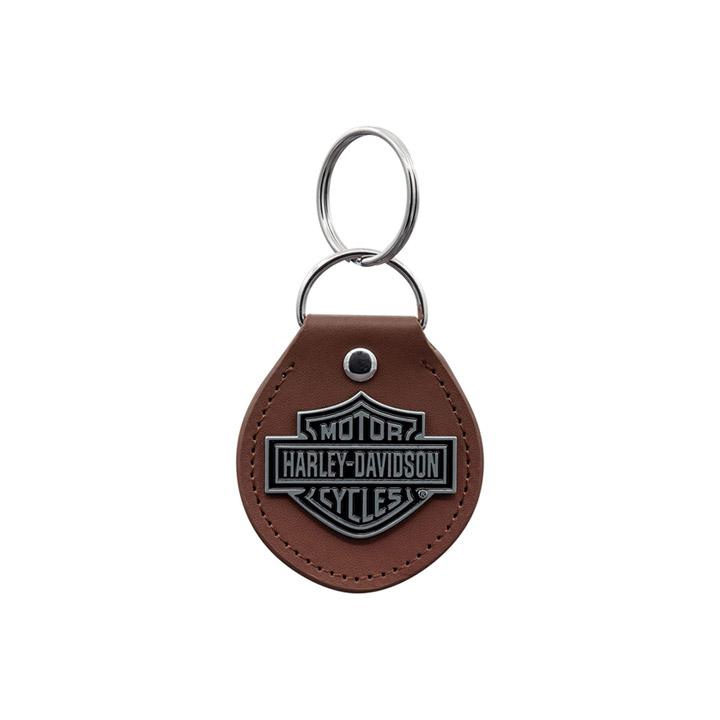 HALLIDEIBISEUN Bar & Shield Logo Brown Leather Keyring