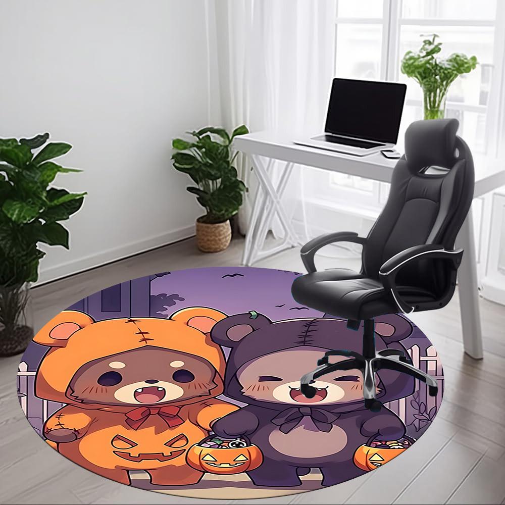 1pc Pumpkin Bear Office Round Area Rug, Under Office Chairs Bedroom Living Room Home Decor, Room Deco, Available in Various Sizes