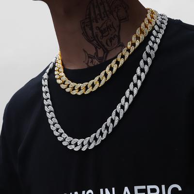 Bling Κλασική Αλυσίδα Miami Cuban Πολυτελές Διαμάντι Υψηλής Ποιότητας Κολιέ 16mm Πλάτος Hip hop Στυλ Δρόμου Για Άνδρες Γυναίκες Καθημερινή Χρήση