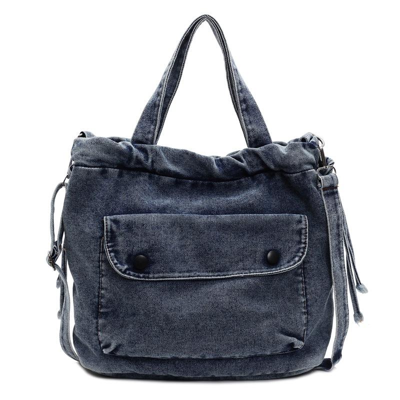 Crossbody Bag Women's Pleated Drawstring Denim Series Simple Fashion Mobile Phone Bag Retro Shoulder Bag