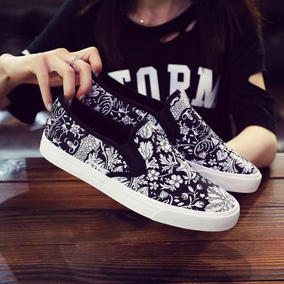Nieuwe Zomer Canvas Slip-On heren bloemen skateboard schoenen platte zool lage bovenkant pees zool slijtvaste schoenen