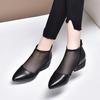 Pointed women's shoes spring new black first-layer cowhide mesh single shoes rear zipper women's fashion shoes