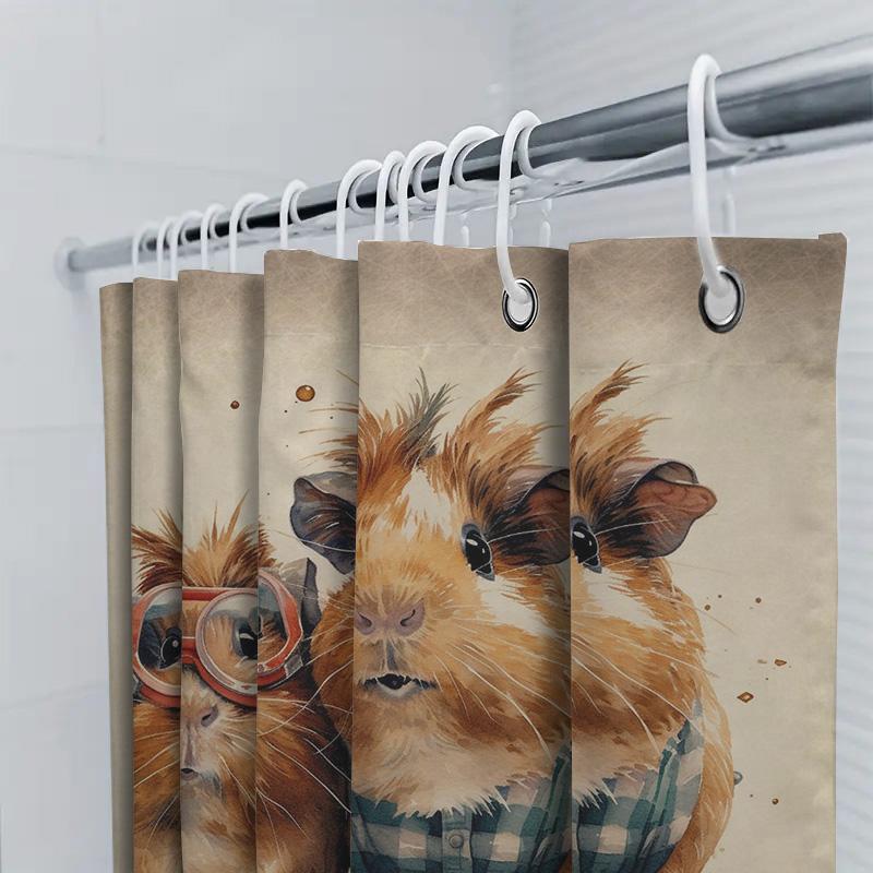 Watercolor Guinea Pigs Shower Curtain Cute Animal Home Decor For Bathroom 72 X 84 Inches Printed Fabric Waterproof Bath Mat Cove