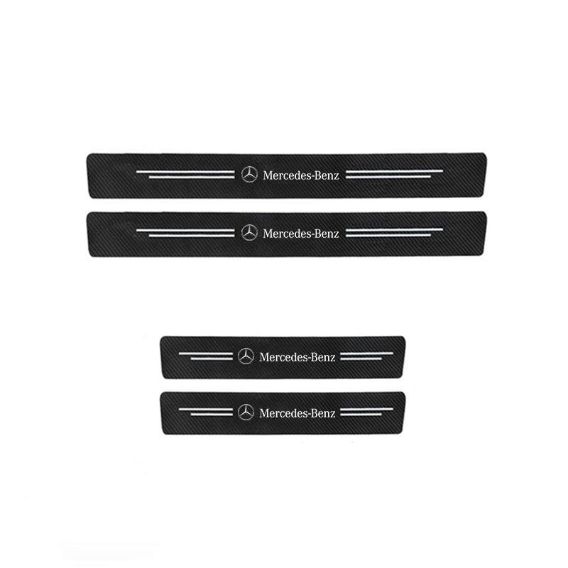 Car Door Sill Scuff Plate Decor Carbon Fiber Stickers For Mercedes Benz A B C E S Class CLA CLS SLK GLA GLC GLB GLK AMG W204 W20