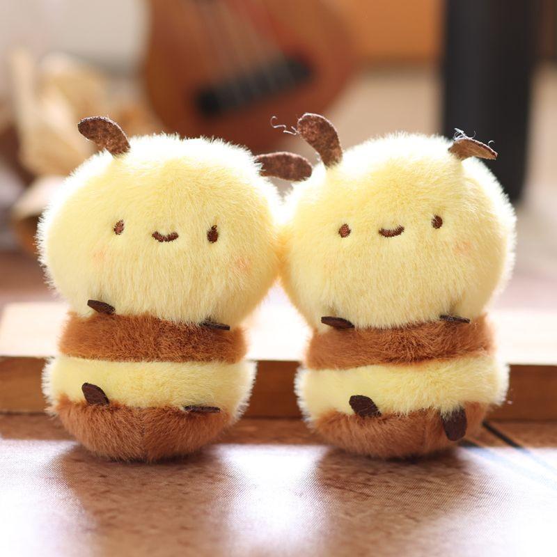 Cute Bee Plush Keychain Backpack Charm Soft Stuffed Animal Toy With Pp Cotton Fill Mini Gift For Kids
