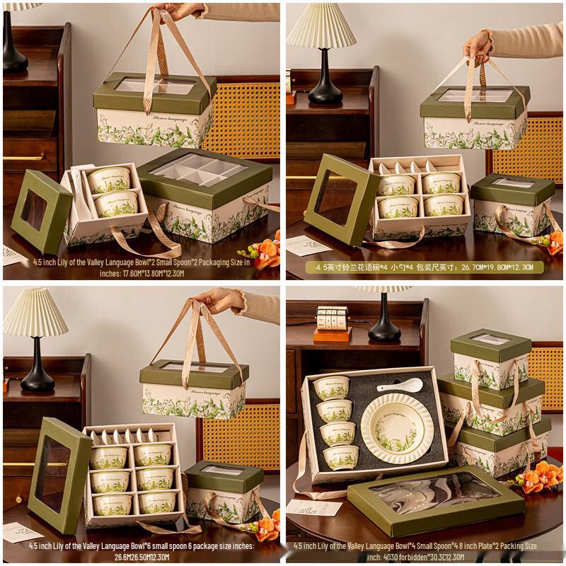 Abay Enamel Tableware Set with Lily of the Valley Design