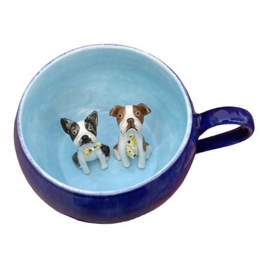 350ml Ceramic Cup with Hidden 3D Animal Handmade Figurine Mug Cartoon Rabbit Dog Cat Coffee Cup Beverage Holder