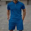 Men Casual Sports Waffle Fabric Short Sleeve Shorts Set
