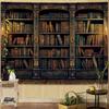 Retro Bookshelf Wall Tapestry, Vintage Books Study Library Tapestries for College Dorm Bedroom Magic Caslte Backdrop 36×48 Inch