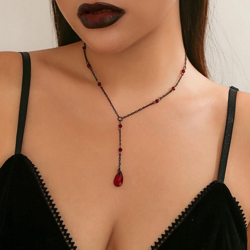 Wiktoriański Gotycki Styl Kropla Krwi Frędzle Naszyjnik z Łańcuszkiem Halloween Punk Choker Biżuteria dla Kobiet Dziewczyny Stylowy Naszyjnik