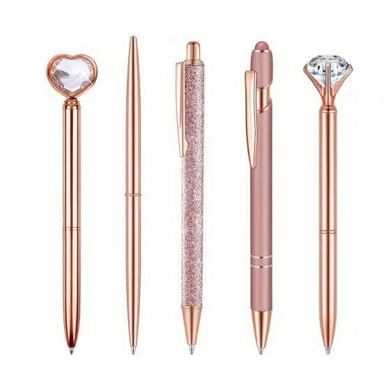 Metal Diamond Ballpoint Pen 5PCS Pens, with Sparkling Rhinestone Decor, Luxury Glitter Writing Smooth Press Mechanism Pen, for Kids Adults Stationery