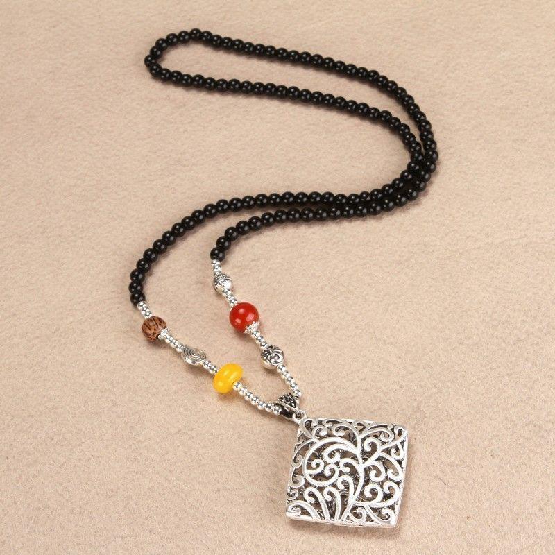 Retro Tibetan Silver Wealth Necklace - Long Sweater Chain Pendant, Versatile and Simple Accessory
