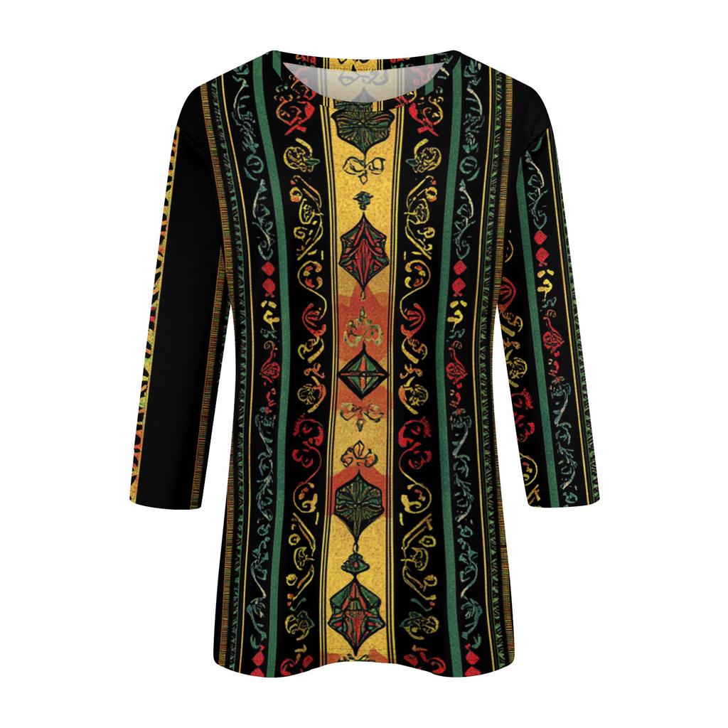 Ladies' Fashionable Casual Seven Quarter Sleeve Fashionable Printed Pullover Top
