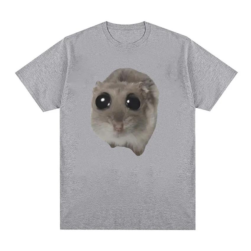 Funny Sad Hamster Meme Cry BiG Eye Cute Mouse  T Shirt Men Women Casual Short Sleeve T-shirts Tops 100% Cotton Oversized T-shirt