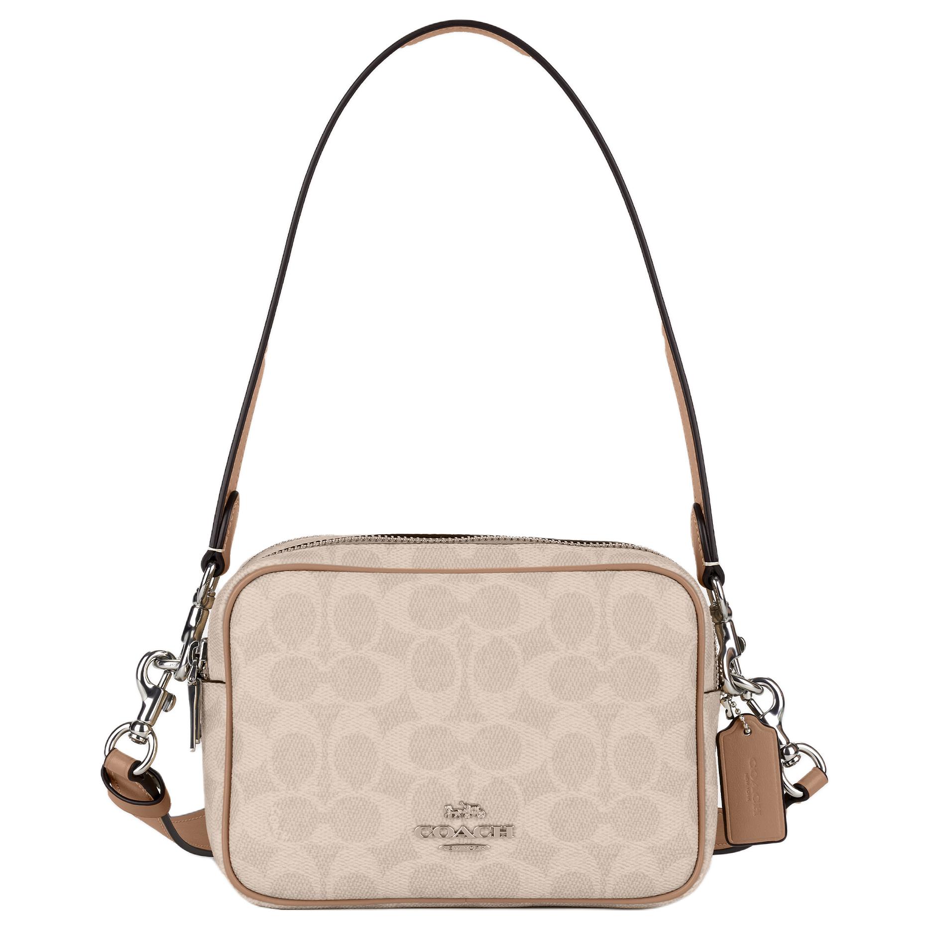 

Coach Carey 19 Classic Monogram Double Zipper Closure Detachable Handle Camera Bag Toast Bag Shoulder Bag Mini Women bags CEK69-SVPWH Basic Set (Bag+Dust Bag)