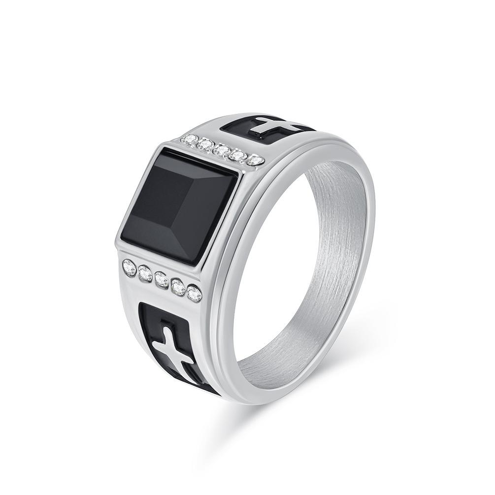 Men s Stainless Steel Shinny Zircon Gem Cross Ring 7