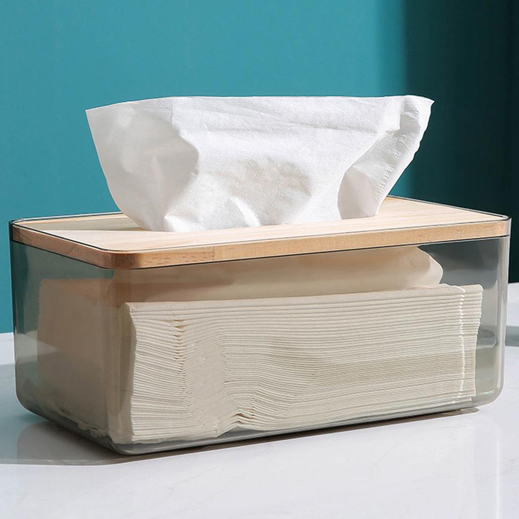 Tissue Box Holder Transparent Box Wear Resistant PP Compressed Wood Napkin Box with Nonslip Bottom