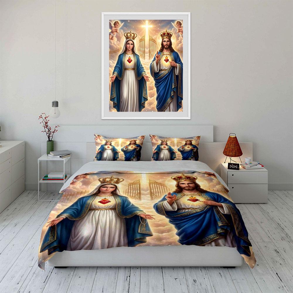 Koning en Koningin in Heilige Licht Print Beddengoed Set 1 Dekbedovertrek 2 Kussenslopen voor Volwassenen en Kinderen Luxe Cadeau Volledige Maat