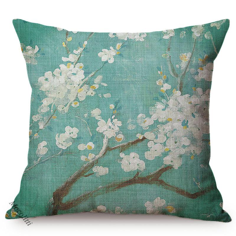 Floral Oil Painting Europe Vibe Home Decor Chair Cushion Cover Cherry Blossoms Garden Cotton Linen Sofa Pillow Case Cojines