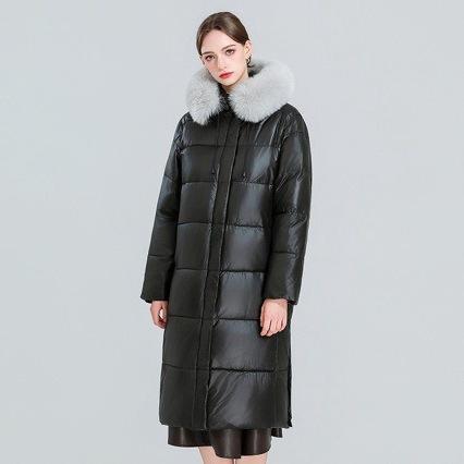 Long over-knee big sweater cotton-padded clothes women's glossy hooded cotton clothes, horizontal quilting process version loose atmosphere winter