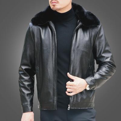 Winter Popular Leather Jacket  Men's PU Fur Collar  Plush and Thick Zippered Dad's Leather Jacket