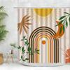 Abstract Neutral Leaves Simple Bathroom Shower Curtain Mid Century Sun Minimalist Modern Polyester Fabric Decor Bathroom Curtain
