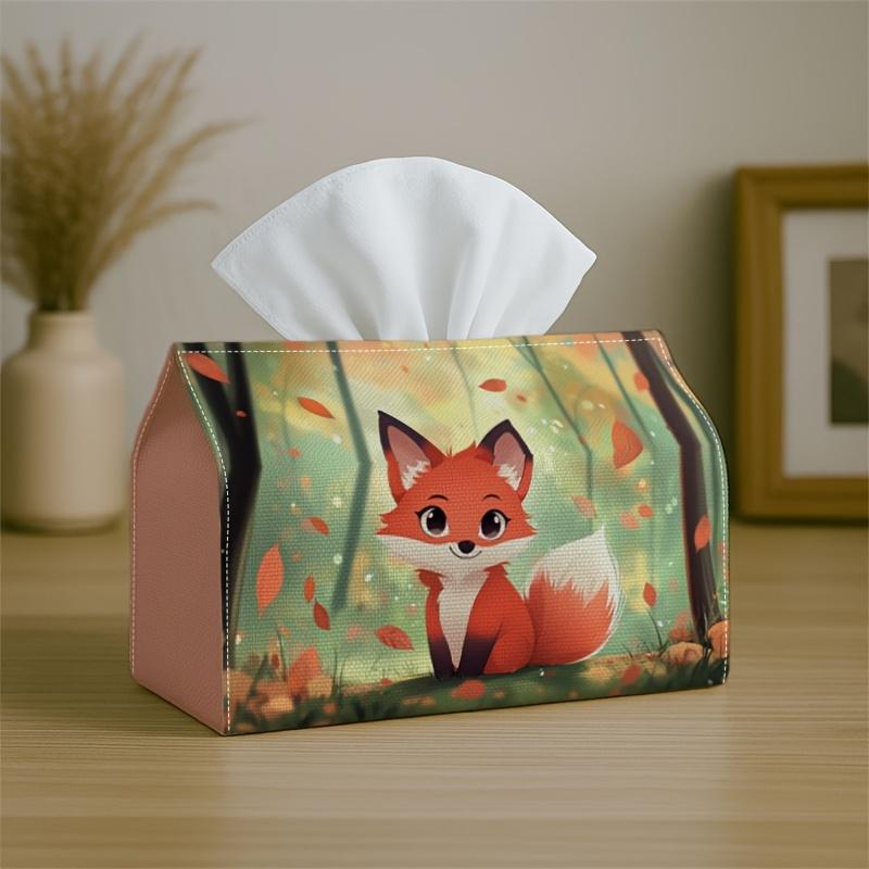 1pc Tissue Box Holder Featuring a Charming Folk Design of a Fox In an Autumn Forest, Made from Durable Polyester, Perfect for Use In The Kitchen, Livi