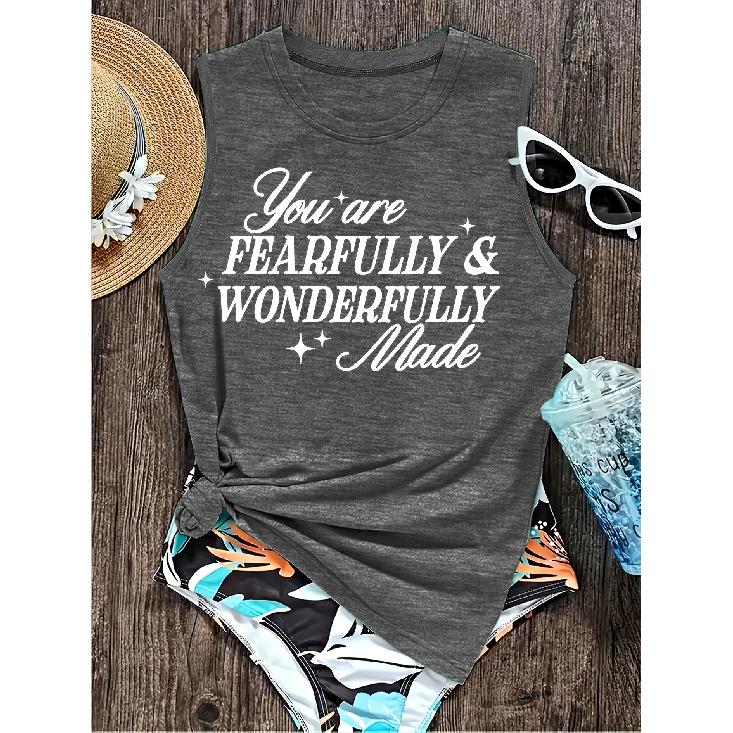 2026 Elegant Religious Inspirational Slogan Print Women Sleeveless Vest Gentle Healing High Quality Casual Summer Tank Top S темно-серого