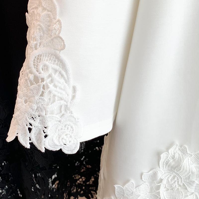 Dimanaf 2025 Women Summer Loose Plus Size T-Shirt Short Sleeves Cotton Vintage Lace Tops Tees Solid