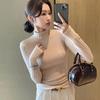 Slim Fit Thin Knit Sweater Top Basic Bottom Sweater Autumn Winter Half High Neck Women's Pullovers Clothing
