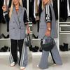 Conjunto feminino casual de blazer e calça patchwork com casaco de manga comprida e botões, calça pantalona, ​​estilo outono.
