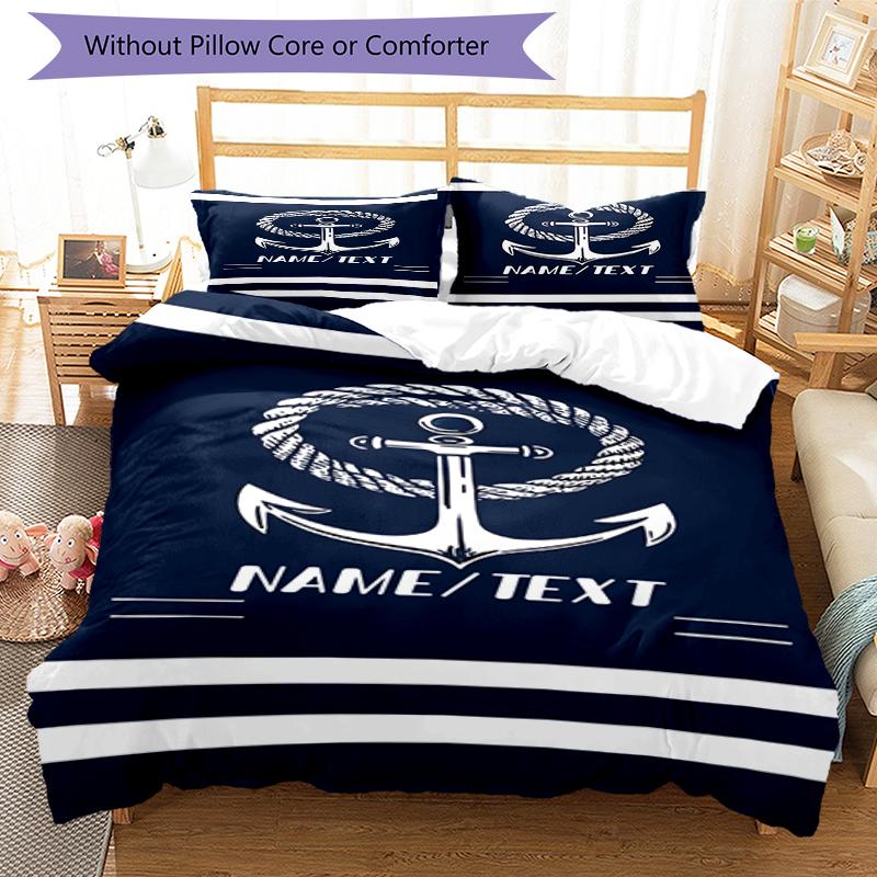 3PC Custom Name Nautical Anchor Bedding Set Duvet Cover Closure Includes 1 Duvet Cover & 2 Pillowcases for Bedroom