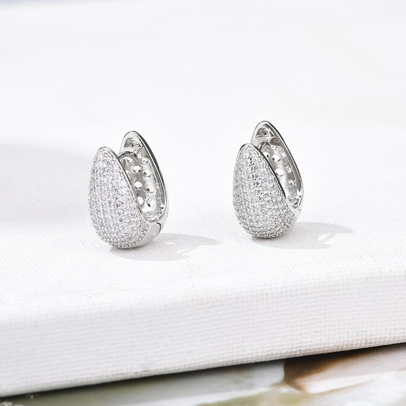 Luxury Elegant AAAA Zirconia Pave Huggie Hoop Earrings Woman Geometric U Shape Bridal Wedding Engagement Daily Vintage Jewelry