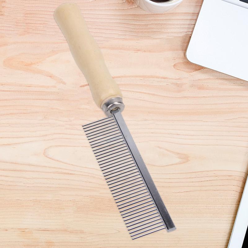 Stainless Steel Pet Hair Grooming Trimmer with Wooden Handle Rake Comb Cat Dog Hair Comb for Loosening Up Removing Mats Debris