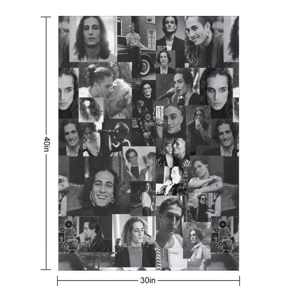 Damiano David collage photos bw Throw Blanket Furry Furrys decorative Luxury Blankets