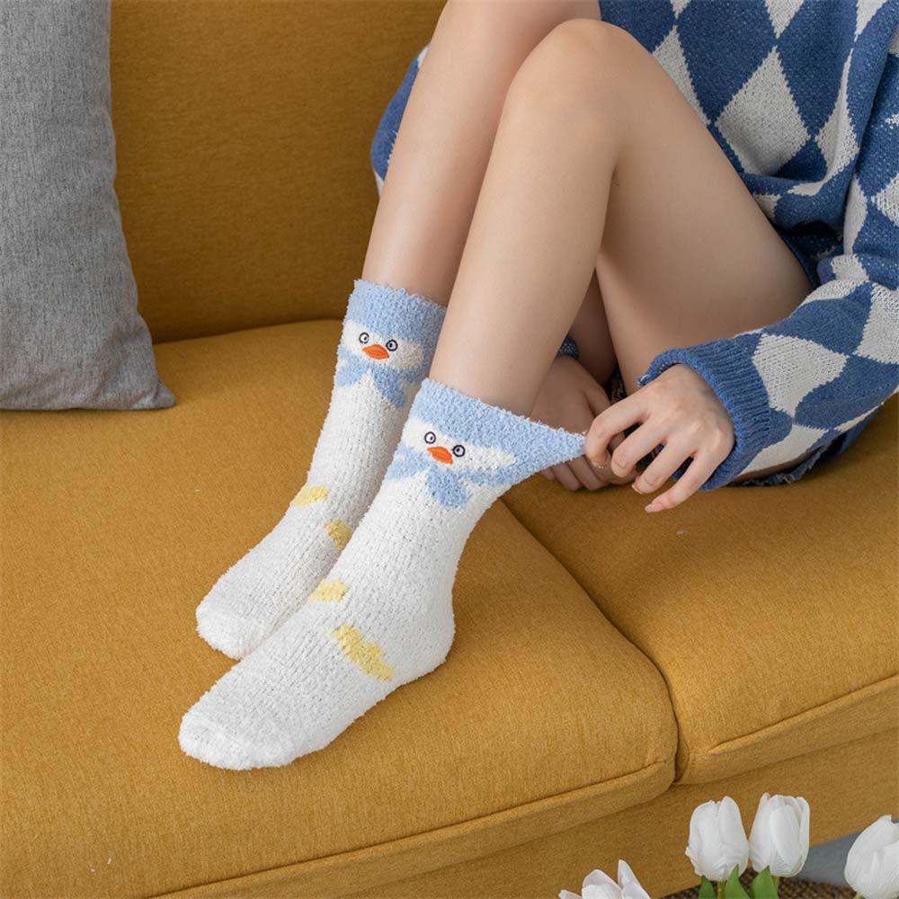 Duck Sleeping Socks Simple Sweet Female Hosiery Cute Floor Socks Coral Fleece Socks Mid-tube Socks