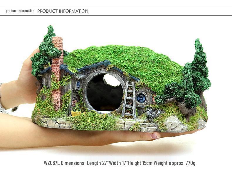 Hobbit House Fish Tank Decoration: Castle, Treehouse & Hiding Spot for Fish, Shrimp, Hermit Crabs, and Reptiles